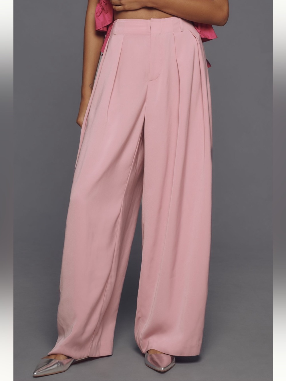 Anthropologie Mauve Pink Wide-Leg Pleated Trousers